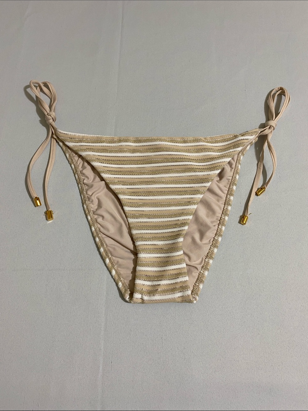 PILYQ Nee Tie Teeny Bikini Bottom w Gold Metallic Glitters Size L